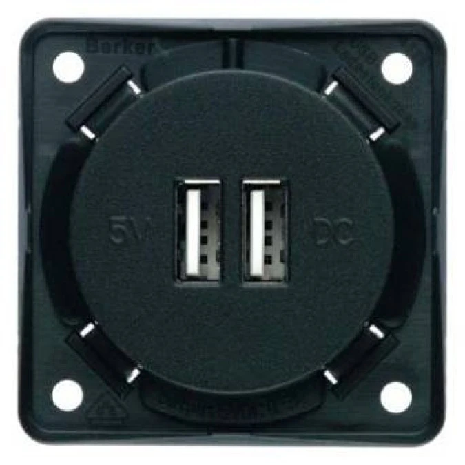 Integro Gniazdo USB ładowania podwójne, 12V, 3A antracyt mat, mechanizm czarny 926022505