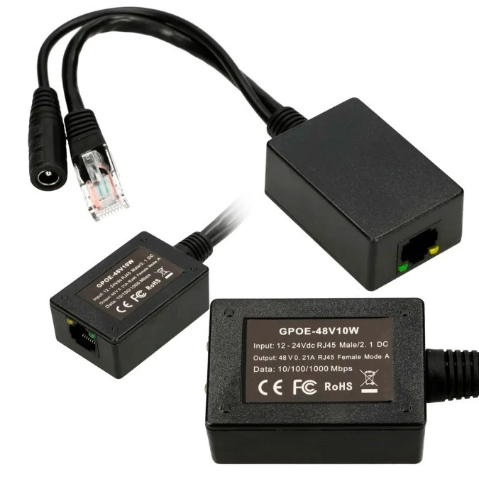 Inwerter PoE Wejście 1x 1000Mb/s RJ45/Jack 10‑30V, Wyjście 48V Extralink 1 Portowy