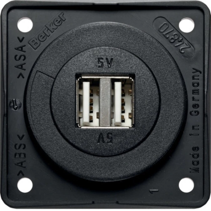 Integro Gniazdo USB ładowania podwójne, 12V, 3A czarny mat, mechanizm czarny 926022503