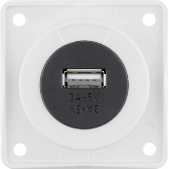 Integro Gniazdo USB ładowania pojedyncze, 12V, 3A biały połysk, mechanizm czarny 926032509