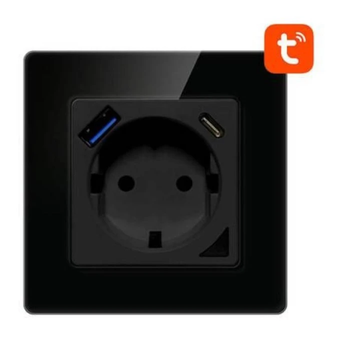 Inteligentne gniazdo ścienne WiFi Avatto N‑WOT10‑USB‑B USB i USB‑C TUYA (czarne)
