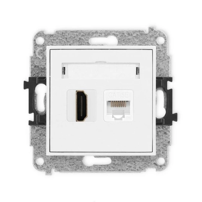 ICON Mechanizm gniazda pojedynczego HDMI 2.0 + gniazda komp. poj. 1xRJ45, kat. 5e, 8‑stykowy biały IGHK