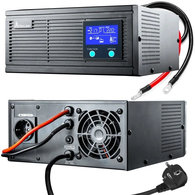 Inwerter Czysta sinusoida, napięcie akumulatora 12VDC Extralink Piorun 800VA/640W