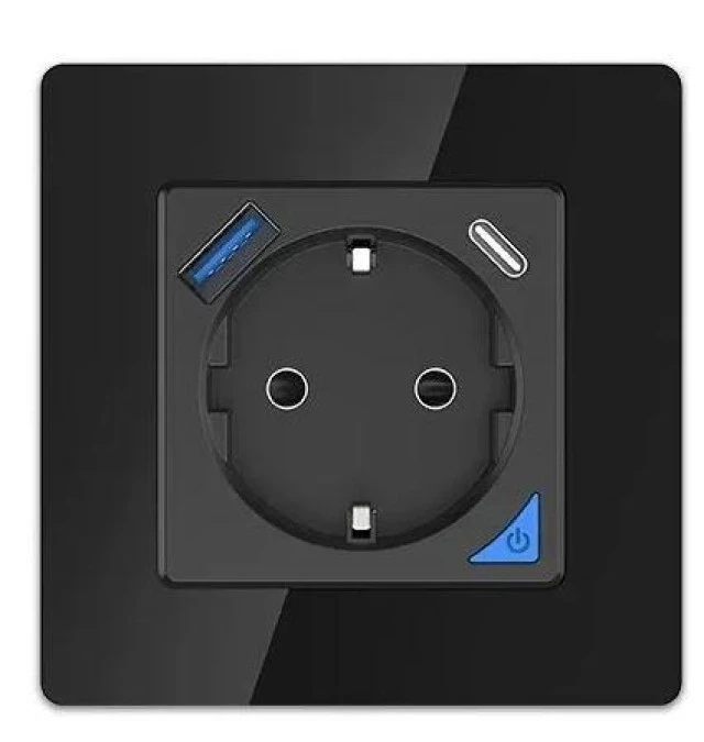 Inteligentne gnizodo SMART LIFE WALL SOCKET OUTLET 230V + SINGLE FRAME WIFI 1xUSB A 1xUSB C czarne EXTRALINK EX.35748