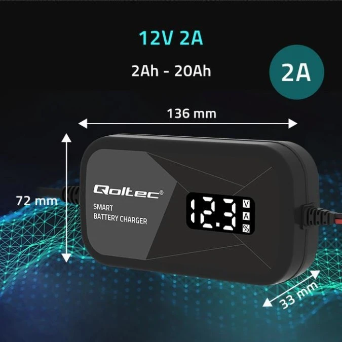 Inteligentna mikroprocesorowa ładowarka 12V 2A Prostownik do akumulatora AGM GEL LCD