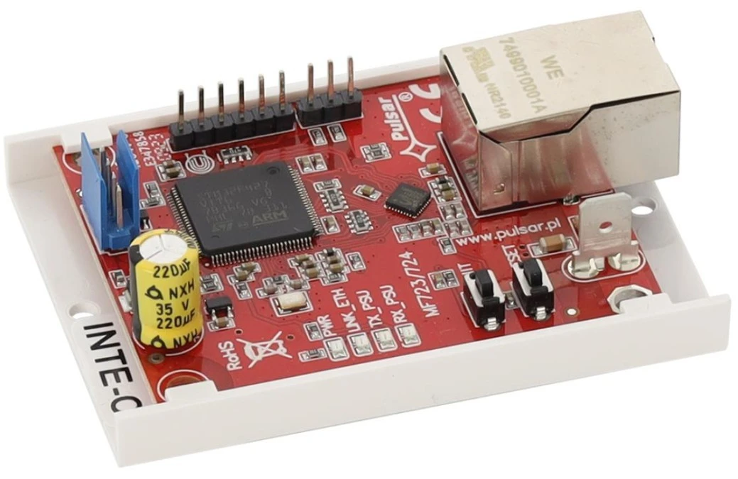 Interfejs Ethernet INTE‑C przeznaczony do współpracy z zasilaczami serii EN54C‑LCD oraz HPSG3‑LCD