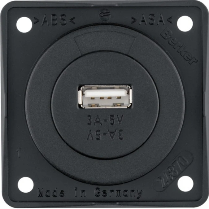 Integro Gniazdo USB ładowania pojedyncze, 12V, 3A czarny mat, mechanizm czarny 926032503