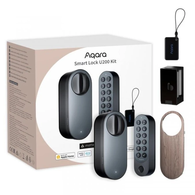 Inteligentny zamek do drzwi HomeKit, Thread, Bluetooth 5.1, NFC Aqara Smart Lock U200 Kit Czarny