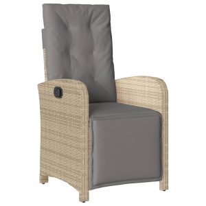 Krzesło Ogrodowe Rozkładane z Podnóżkiem Fotel Ogrodowy Beżowy Rattan 937986