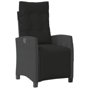 Krzesło Ogrodowe Rozkładane z Podnóżkiem Fotel Ogrodowy Czarny Rattan 938435
