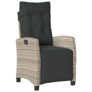 Krzesło Ogrodowe Rozkładane z Podnóżkiem Fotel Ogrodowy Szary Rattan 946059 Krzesło Ogrodowe Rozkładane z Podnóżkiem Fotel Ogrodowy Szary Rattan 946059