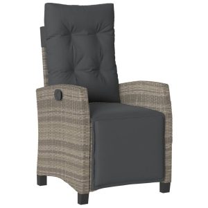Krzesło Ogrodowe Rozkładane z Podnóżkiem Fotel Ogrodowy Szary Rattan 938097 Krzesło Ogrodowe Rozkładane z Podnóżkiem Fotel Ogrodowy Szary Rattan 938097