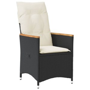 Krzesło Ogrodowe Rozkładane z Poduszką Fotel Ogrodowy Czarny Rattan 946370 Krzesło Ogrodowe Rozkładane z Poduszką Fotel Ogrodowy Czarny Rattan 946370