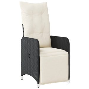 Krzesło Ogrodowe Rozkładane z Poduszką Fotel Ogrodowy Czarny Rattan 946400 Krzesło Ogrodowe Rozkładane z Poduszką Fotel Ogrodowy Czarny Rattan 946400