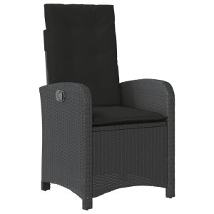Krzesło Ogrodowe Rozkładane z Poduszką Fotel Ogrodowy Czarny Rattan 938041 Krzesło Ogrodowe Rozkładane z Poduszką Fotel Ogrodowy Czarny Rattan 938041