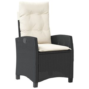 Krzesło Ogrodowe Rozkładane z Poduszką Fotel Ogrodowy Czarny Rattan 938061 Krzesło Ogrodowe Rozkładane z Poduszką Fotel Ogrodowy Czarny Rattan 938061