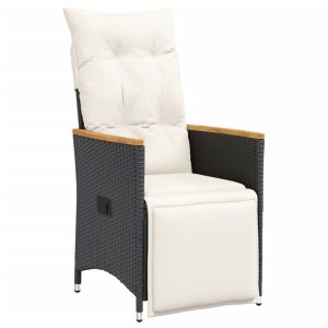 Krzesło Ogrodowe Rozkładane z Poduszką Fotel Ogrodowy Czarny Rattan 937983 Krzesło Ogrodowe Rozkładane z Poduszką Fotel Ogrodowy Czarny Rattan 937983