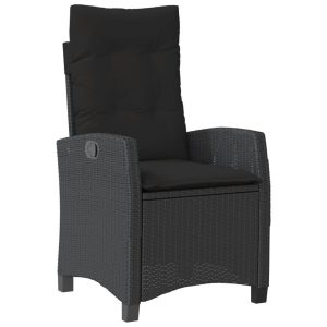 Krzesło Ogrodowe Rozkładane z Poduszką Fotel Ogrodowy Czarny Rattan 938351 Krzesło Ogrodowe Rozkładane z Poduszką Fotel Ogrodowy Czarny Rattan 938351