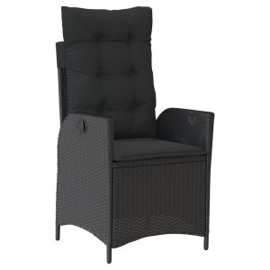 Krzesło Ogrodowe Rozkładane z Poduszką Fotel Ogrodowy Czarny Rattan 946039 Krzesło Ogrodowe Rozkładane z Poduszką Fotel Ogrodowy Czarny Rattan 946039