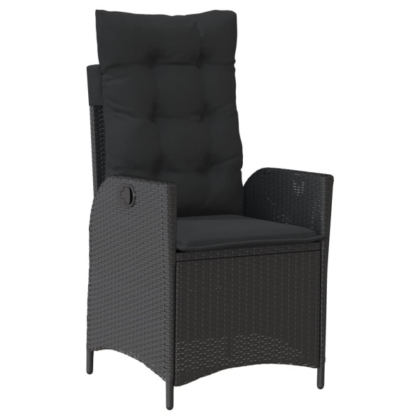 Krzesło Ogrodowe Rozkładane z Poduszką Fotel Ogrodowy Czarny Rattan 946039
