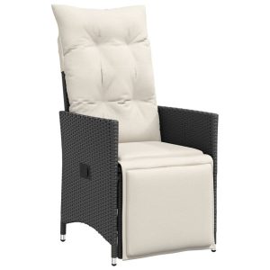 Krzesło Ogrodowe Rozkładane z Poduszką Fotel Ogrodowy Czarny Rattan 946221 Krzesło Ogrodowe Rozkładane z Poduszką Fotel Ogrodowy Czarny Rattan 946221