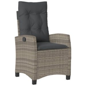 Krzesło Ogrodowe Rozkładane z Poduszką Fotel Ogrodowy Szary Rattan 946102