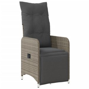 Krzesło Ogrodowe Rozkładane z Poduszką Fotel Ogrodowy Szary Rattan 946114