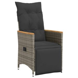 Krzesło Ogrodowe Rozkładane z Poduszką Fotel Ogrodowy Szary Rattan 946169