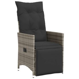 Krzesło Ogrodowe Rozkładane z Poduszką Fotel Ogrodowy Szary Rattan 938278