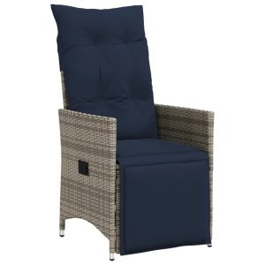 Krzesło Ogrodowe Rozkładane z Poduszką Fotel Ogrodowy Szary Rattan 938374