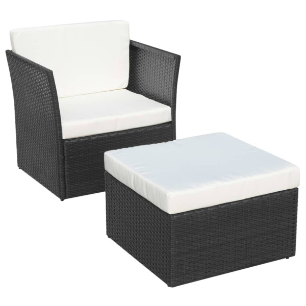 Krzesło Ogrodowe z Podnóżkiem i Poduszką Fotel Ogrodowy Czarny Rattan 938231