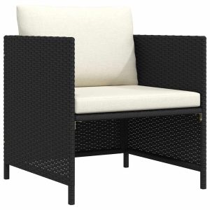 Krzesło Ogrodowe z Poduszką Fotel Ogrodowy Czarny Rattan 938034 Krzesło Ogrodowe z Poduszką Fotel Ogrodowy Czarny Rattan 938034