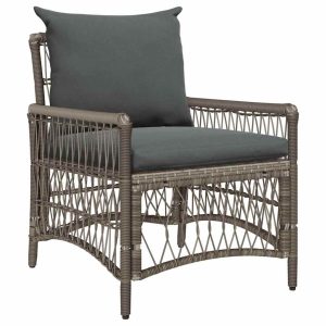 Krzesło Ogrodowe z poduszką Szary 73 x 61 x 77 cm polirattan 936921 Krzesło Ogrodowe z poduszką Szary 73 x 61 x 77 cm polirattan 936921