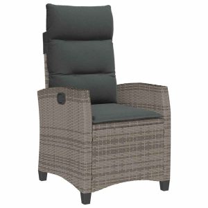 Krzesło Ogrodowe Ze Stolikiem i Poduszkami Fotel Ogrodowy Szary Rattan 944129 Krzesło Ogrodowe Ze Stolikiem i Poduszkami Fotel Ogrodowy Szary Rattan 944129