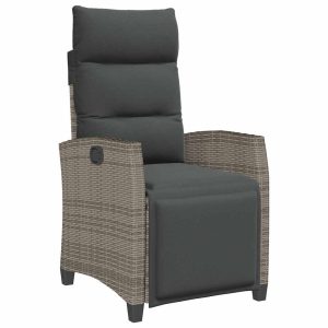 Krzesło Ogrodowe Ze Stolikiem i Poduszkami Fotel Ogrodowy Szary Rattan 944186 Krzesło Ogrodowe Ze Stolikiem i Poduszkami Fotel Ogrodowy Szary Rattan 944186