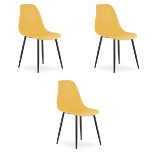 Krzesło skandynawskie musztardowe WAT czarne nogi 3 szt. do kuchni loft 1005459 Krzesło skandynawskie musztardowe WAT czarne nogi 3 szt. do kuchni loft 1005459