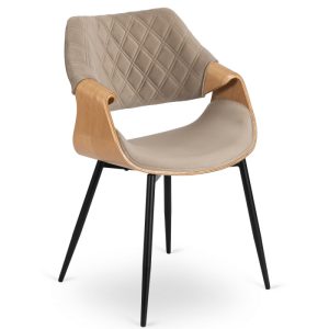 Krzesło Tapicerowane Gięte DAKOTA Dąb Beżowe Do Salonu Loft 411674