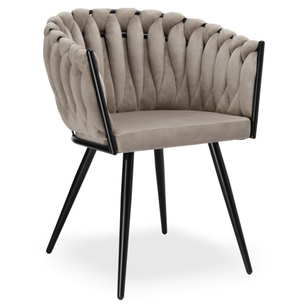 Krzesło welurowe plecione ASTON VELVET taupe beżowe 334735