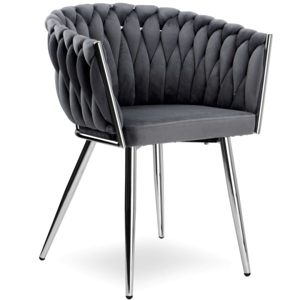 Krzesło welurowe plecione COFTON chrom VELVET grafitowy 569806
