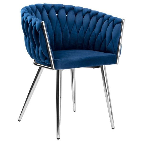 Krzesło welurowe plecione COFTON chrom VELVET granatowy 334737