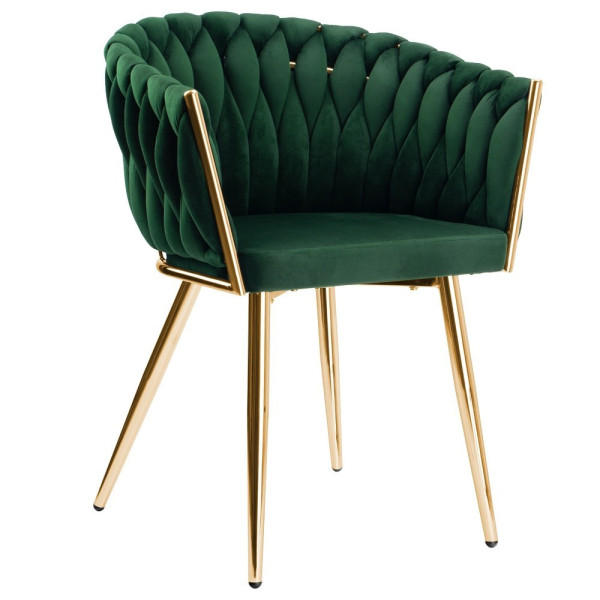 Krzesło welurowe plecione COFTON gold VELVET ciemnozielony 334738