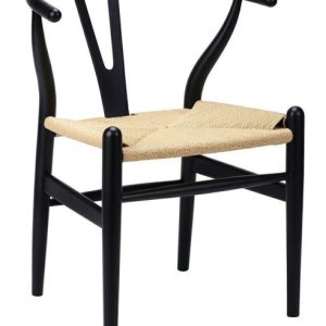 Krzesło WISHBONE czarne – drewno bukowe, naturalne włókno 497829 Krzesło WISHBONE czarne – drewno bukowe, naturalne włókno 497829