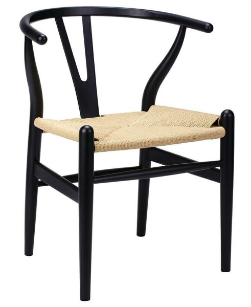 Krzesło WISHBONE czarne - drewno bukowe, naturalne włókno 497829
