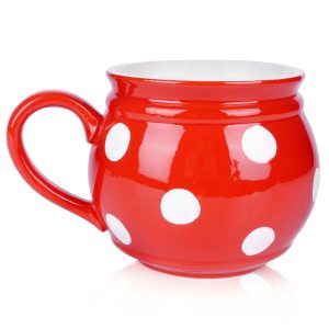 Kubek ceramiczny czerwony w grochy 950 ml 353844