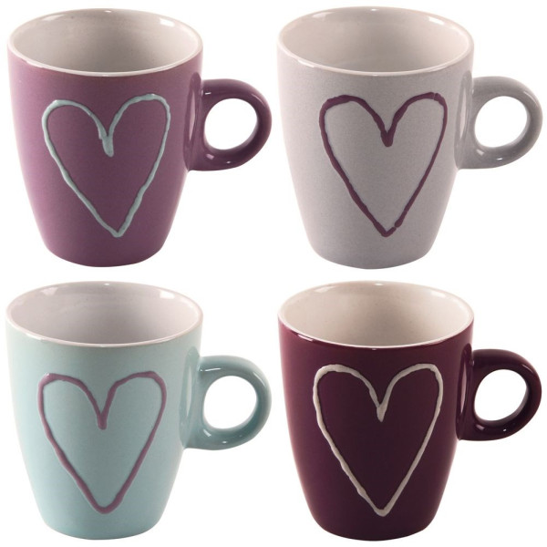 Kubek ceramiczny serca zestaw kubków 4 szt. 230 ml 155801