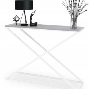 Loftowa Konsola X Przedpokój Metal 110x30x80 Biała+Beton Jasny 913155