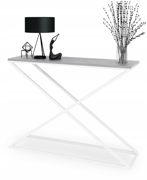 Loftowa Konsola X Przedpokój Metal 110x30x80 Biała+Beton Jasny 913155