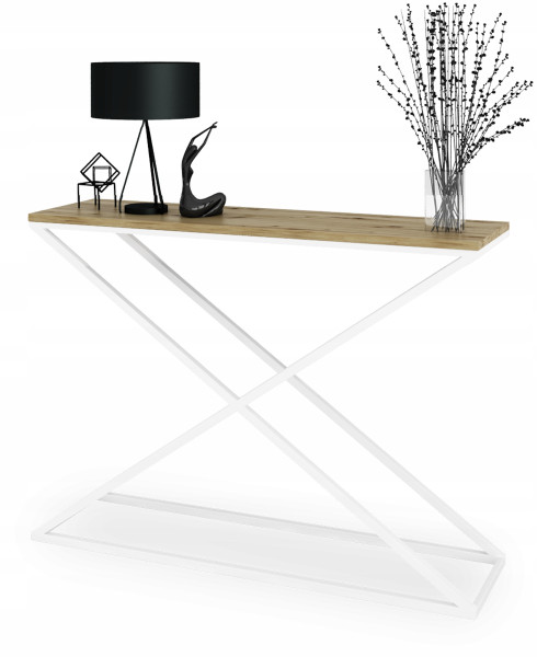 Loftowa Konsola X Przedpokój Metal 110x30x80 Biała+Dąb Artisan 913149