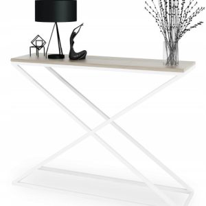 Loftowa Konsola X Przedpokój Metal 110x30x80 Biała+Dąb Sonoma 913163 Loftowa Konsola X Przedpokój Metal 110x30x80 Biała+Dąb Sonoma 913163