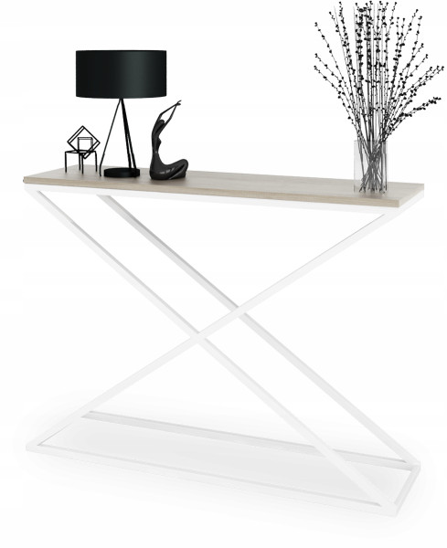 Loftowa Konsola X Przedpokój Metal 110x30x80 Biała+Dąb Sonoma 913163
